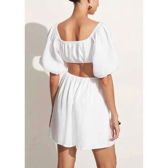 Faithfull The Brand Almero Mini Dress - Plain White Size 6 Boho Linen NWT - Picture 2 of 16